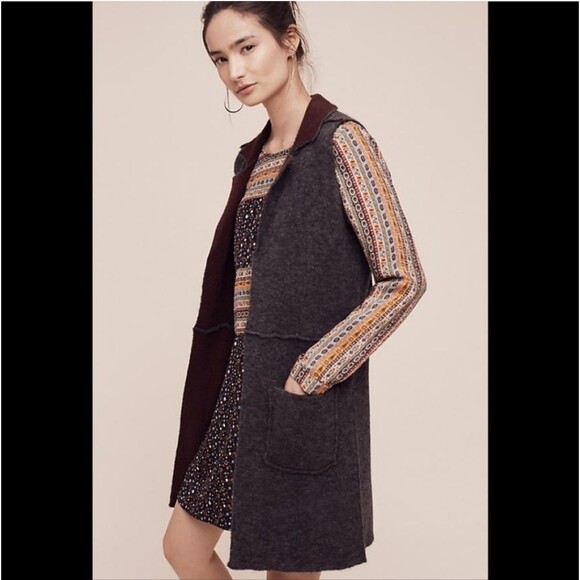 Anthropologie Moth Morris wool blend open front duster sleeveless sweater vest - Picture 2 of 11